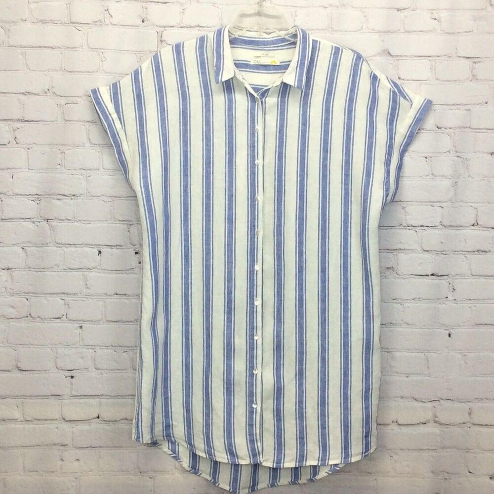 C &C California Linen Shirt Dress Women's Size 3X Blue/White Stripe Lagenlook